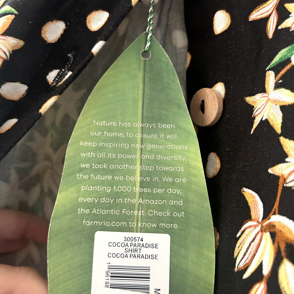 Farm Rio Cocoa Paradise Linen Blend Blouse NWT Size M - Picture 5 of 7